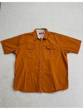 Wrangler Men's Short Sleeve Button-Up Shirt XL Orange Cotton